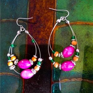 Boho Earrings Purple and Green Beads